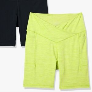 Danskin 2 Pack Womens Bike Shorts NEW Cyber Lime Heather Black Salt